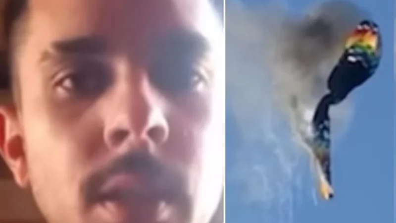 Desespero no Céu: Balão Cai em Chamas e Homem Salta Para Sobreviver