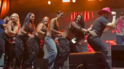 Ana Castela pula no palco e surpreende com coreografia explosiva no show do namorado Zé Felipe